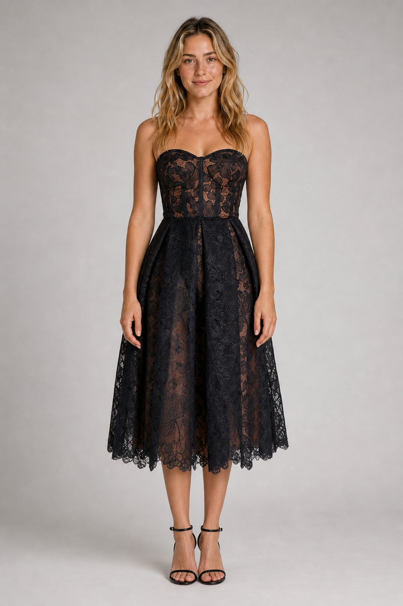 Addie Corset Midi Dress | Women's Embroidered Tulle Occasion Dress