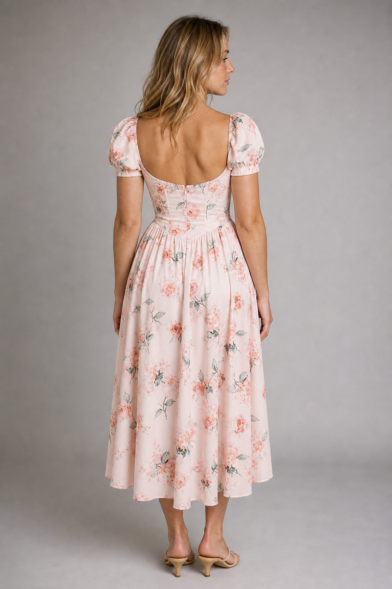 Kaye Corset Midi Dress | Women's Puff-Sleeve Occasion Dress