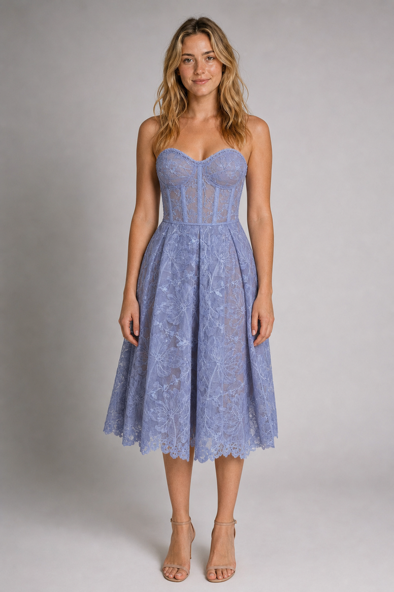 Addie Corset Midi Dress | Women's Embroidered Tulle Occasion Dress