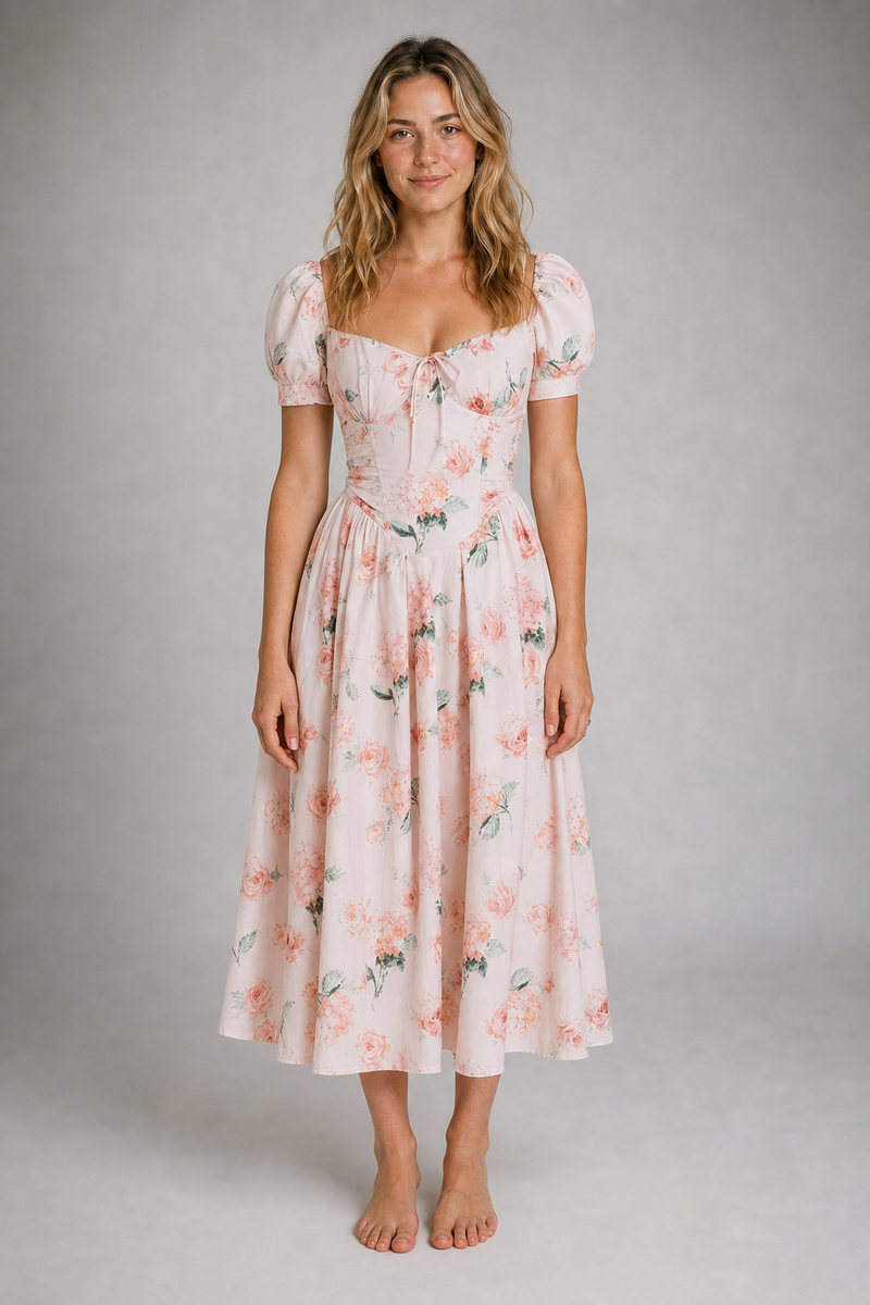Kaye Corset Midi Dress | Women's Puff-Sleeve Occasion Dress
