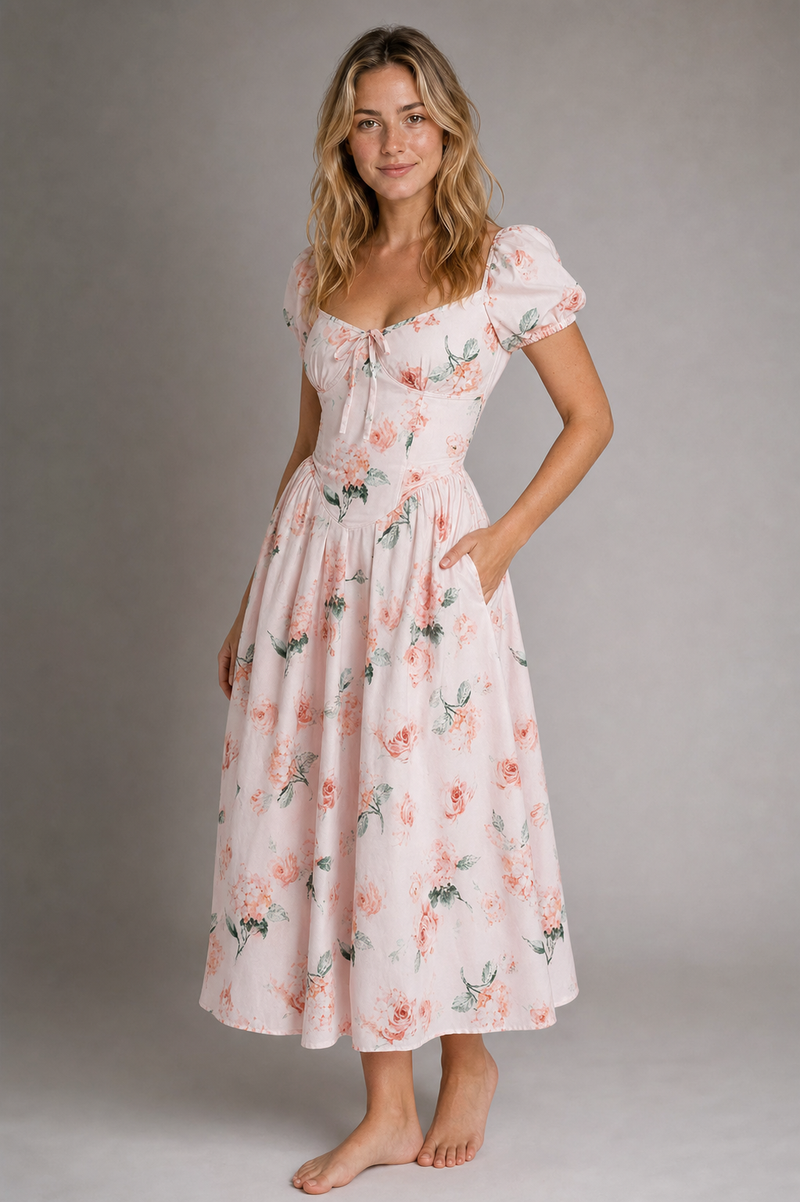 Kaye Corset Midi Dress | Women's Puff-Sleeve Occasion Dress