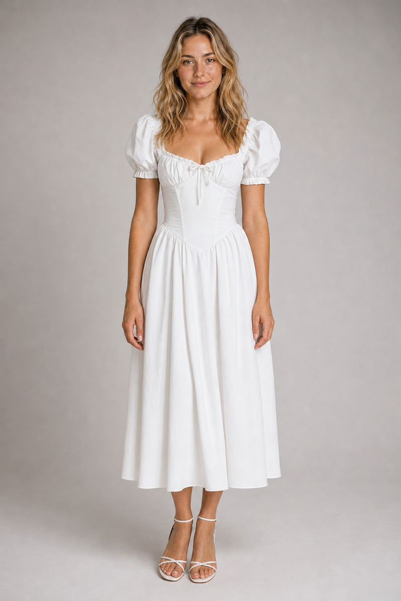 Kaye Corset Midi Dress | Women's Puff-Sleeve Occasion Dress