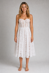 Addie Corset Midi Dress | Women's Embroidered Tulle Occasion Dress in White