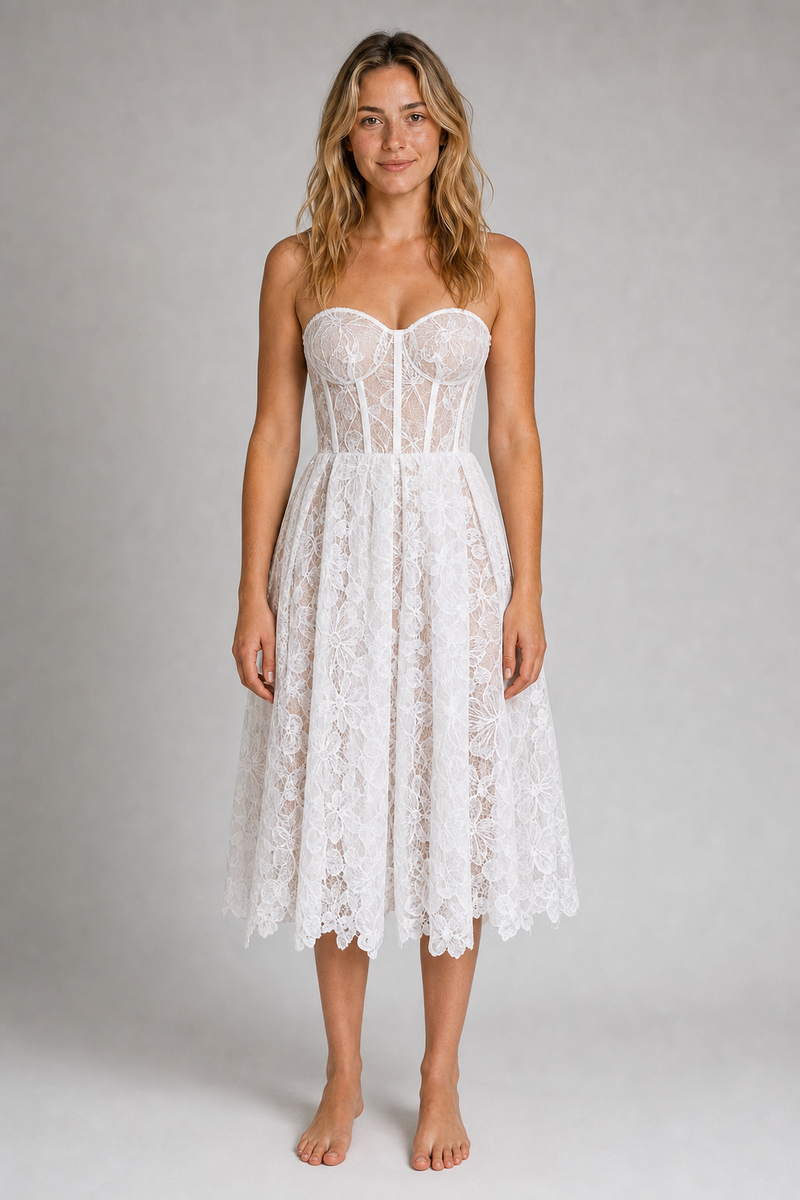 Addie Corset Midi Dress | Women's Embroidered Tulle Occasion Dress