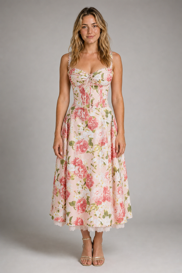 Ann Corset Midi Dress | Women's Lace-Up Floral Sundress