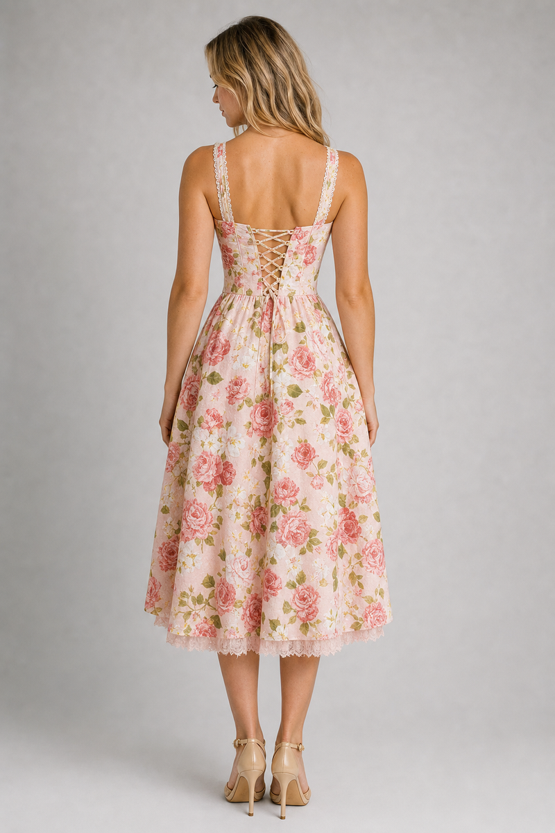 Ann Corset Midi Dress | Women's Lace-Up Floral Sundress