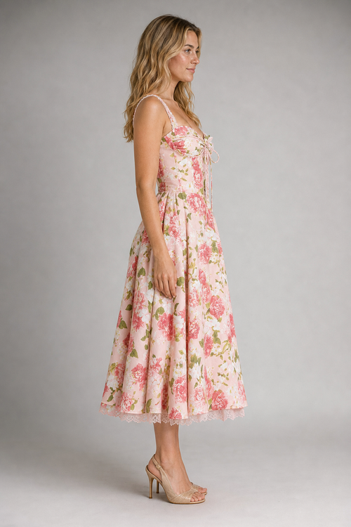 Ann Corset Midi Dress | Women's Lace-Up Floral Sundress