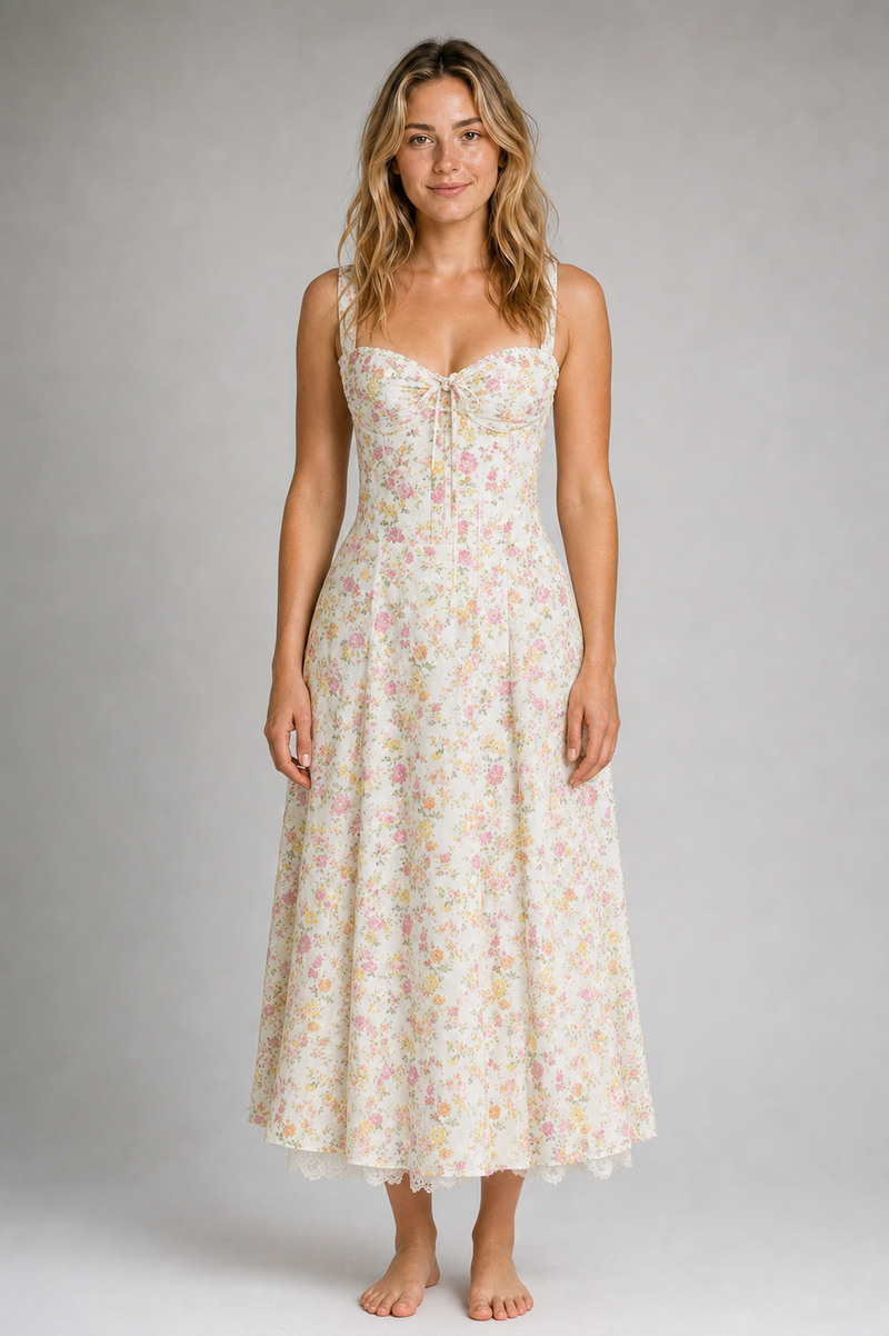 Ann Corset Midi Dress | Women's Lace-Up Floral Sundress