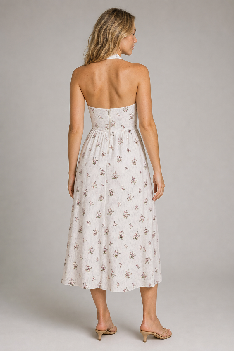 Aimee Corset Midi Dress | Women's Halter-Neck Lace-Up Dress