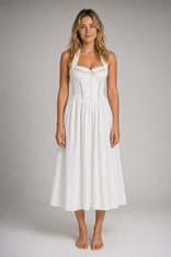 Aimee Corset Midi Dress | Women's Halter-Neck Lace-Up Dress in White