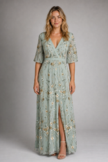 Helena Floral Wrap Maxi Dress | Women's Tie-Waist Summer Dress in Light Green