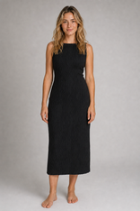 Romy Linen Midi Dress | Women's Cami Day Dress in Black