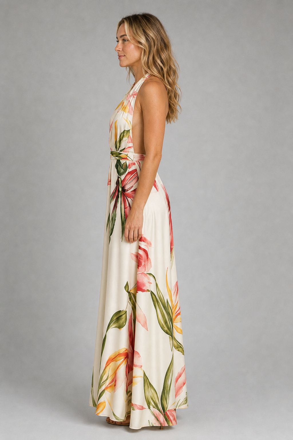 Selene Floral Satin Maxi Dress | Women's V-Neck Wedding-Guest Gown