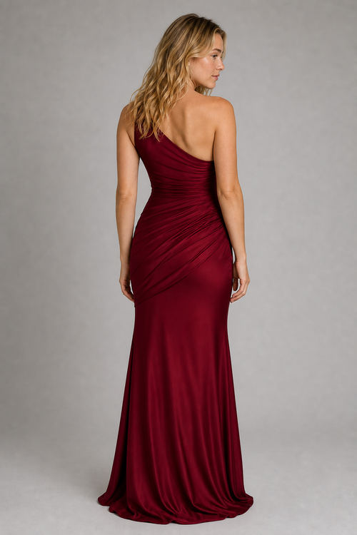 Ondine Pleated Satin Maxi Dress | Women's One-Shoulder Wedding-Guest Gown