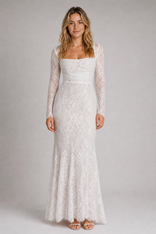Lavinia Corset Lace Maxi Dress | Women's Wedding-Guest Gown in White