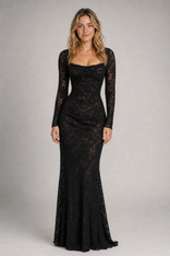 Lavinia Corset Lace Maxi Dress | Women's Wedding-Guest Gown in Black