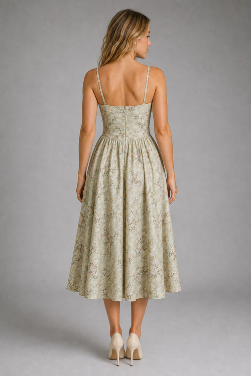 Fleurine Corset Floral Midi Dress | Women's Sweetheart Wedding-Guest Dress