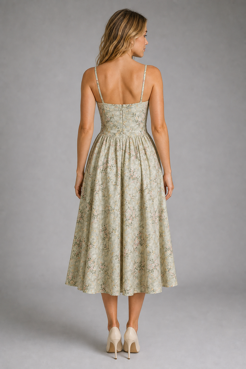 Fleurine Corset Floral Midi Dress | Women's Sweetheart Wedding-Guest Dress