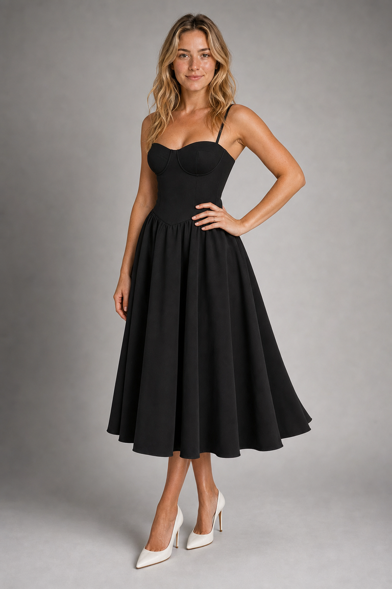 Fleurine Corset Floral Midi Dress | Women's Sweetheart Wedding-Guest Dress