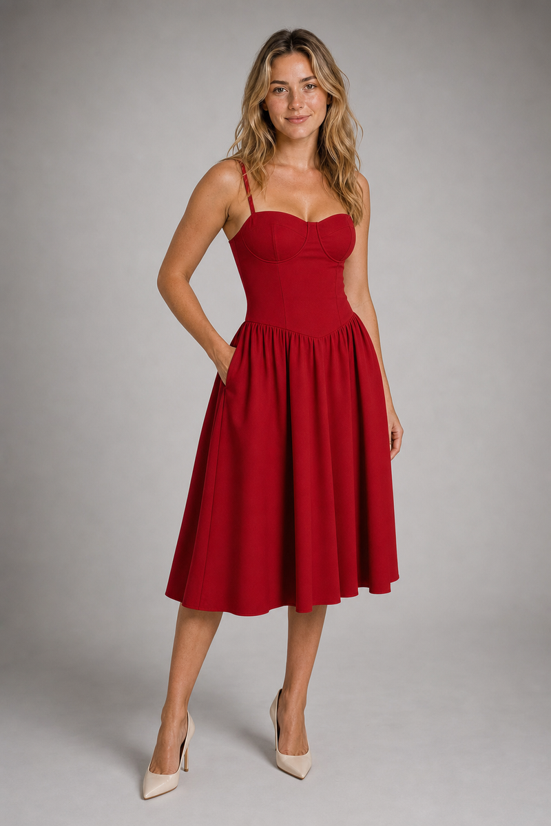 Fleurine Corset Floral Midi Dress | Women's Sweetheart Wedding-Guest Dress