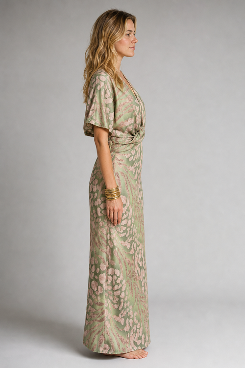Christine Wrap Maxi Dress | Women's V-Neck Short-Sleeve Wedding-Guest Gown