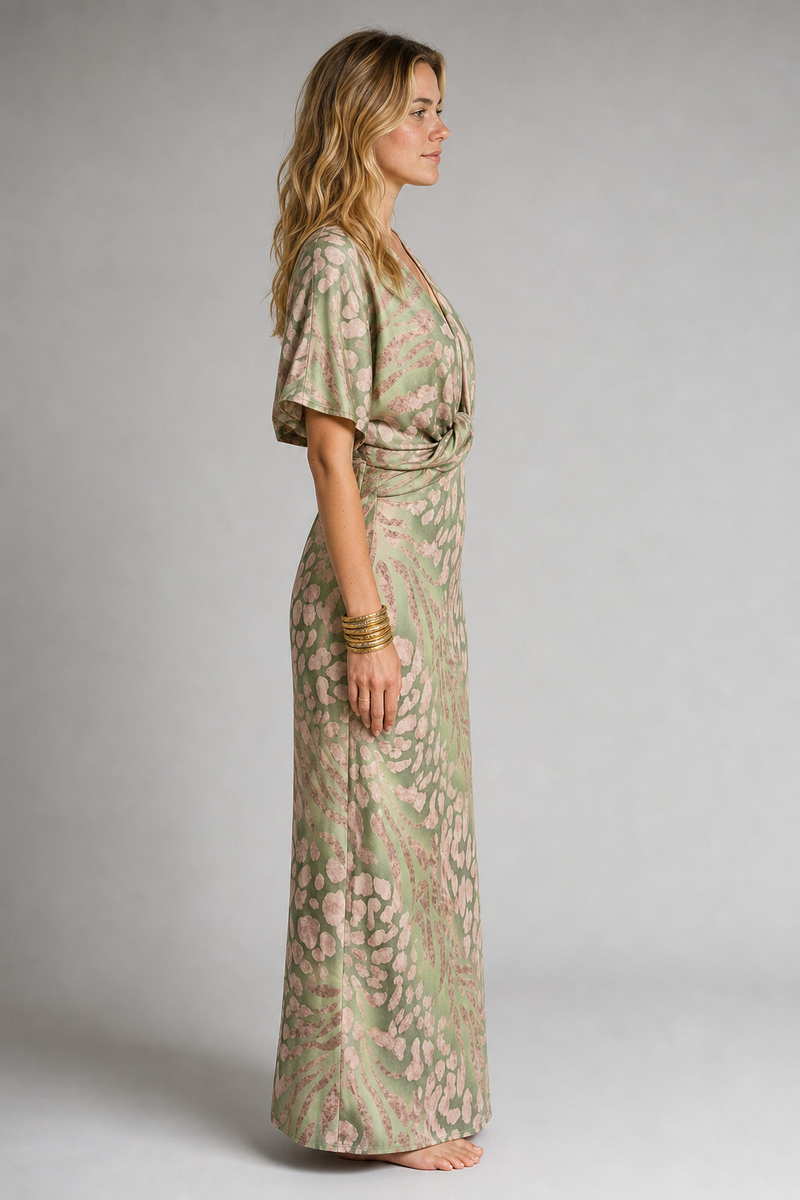 Christine Wrap Maxi Dress | Women's V-Neck Short-Sleeve Wedding-Guest Gown