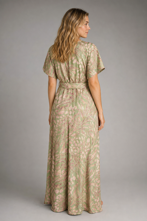 Christine Wrap Maxi Dress | Women's V-Neck Short-Sleeve Wedding-Guest Gown