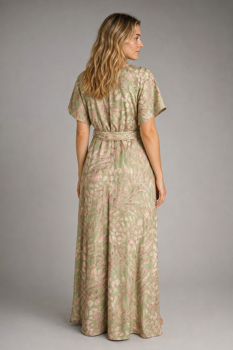 Christine Wrap Maxi Dress | Women's V-Neck Short-Sleeve Wedding-Guest Gown