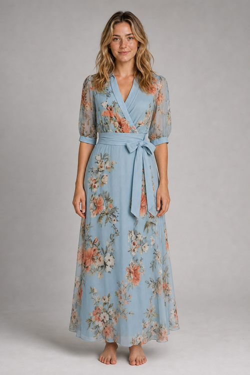 Debra Wrap Floral Maxi Dress | Women's V-Neck Wedding-Guest Gown