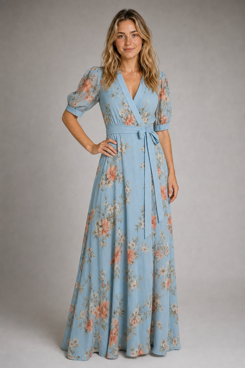 Debra Wrap Floral Maxi Dress | Women's V-Neck Wedding-Guest Gown