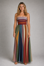 Marina Pleated Maxi Dress | Women's Strapless Cocktail Dress in Multicolour