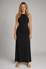 Afna Ruched Maxi Dress | Women's Sleeveless Cocktail Dress in Black