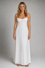 Bethany Corset Maxi Dress | Women's Spaghetti-Strap Garden-Party Dress in White