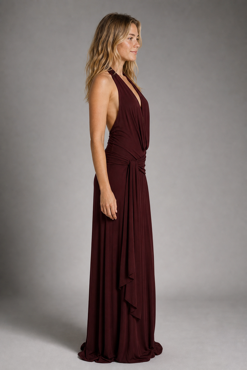 Brielle Midi Dress | Women's Deep-V Wedding-Guest Dress