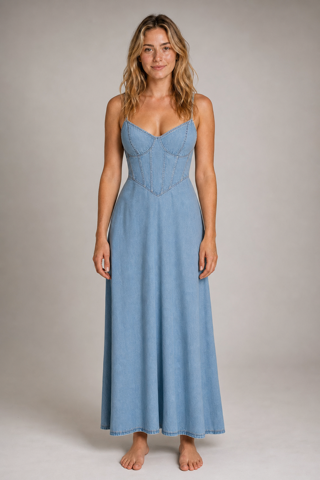 Brianna Corset Denim Midi Dress | Women's Day Dress
