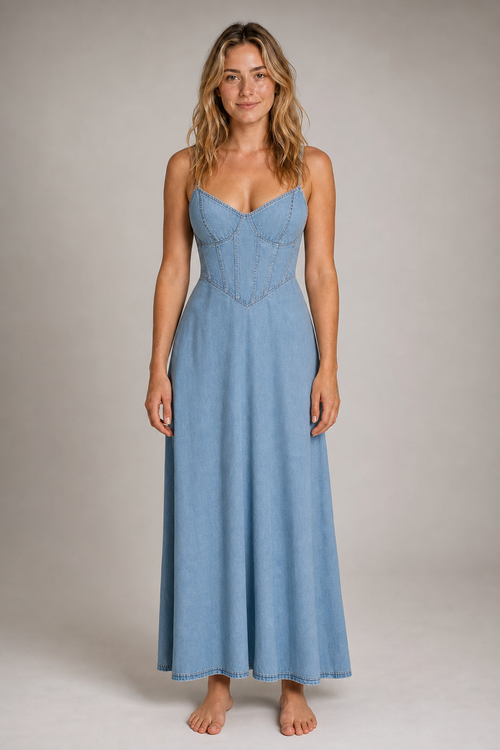 Brianna Corset Denim Midi Dress | Women's Day Dress