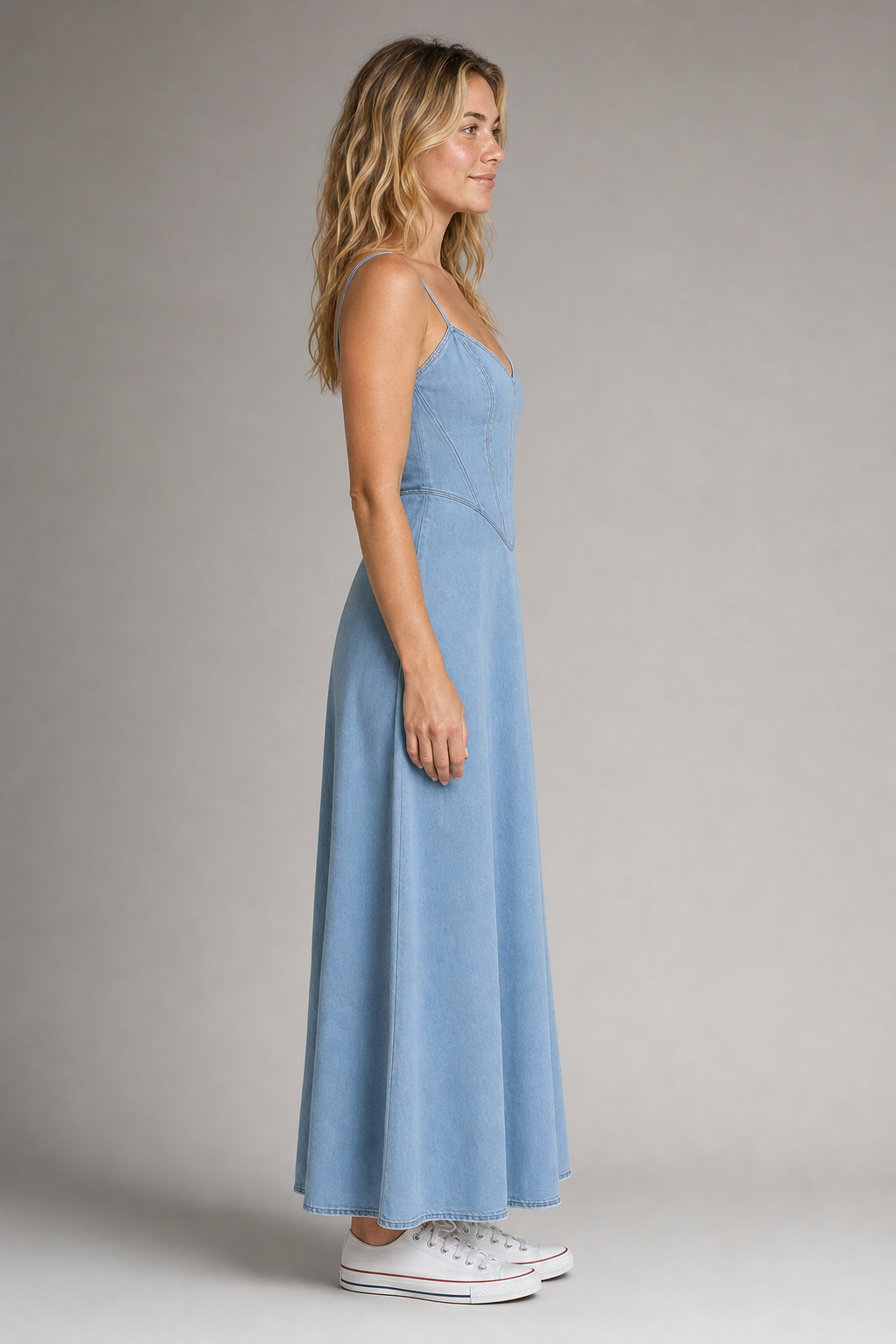 Brianna Corset Denim Midi Dress | Women's Day Dress