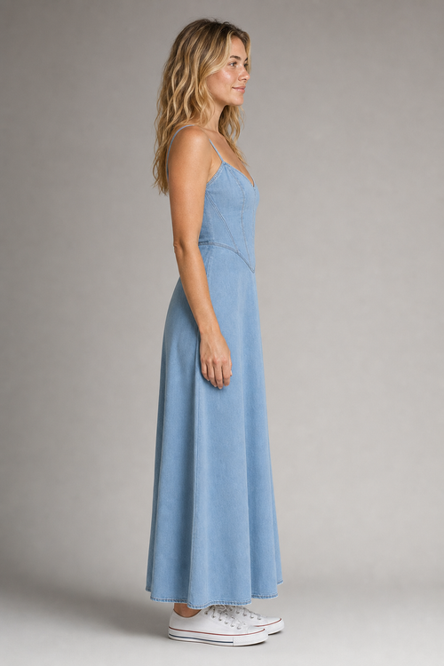 Brianna Corset Denim Midi Dress | Women's Day Dress
