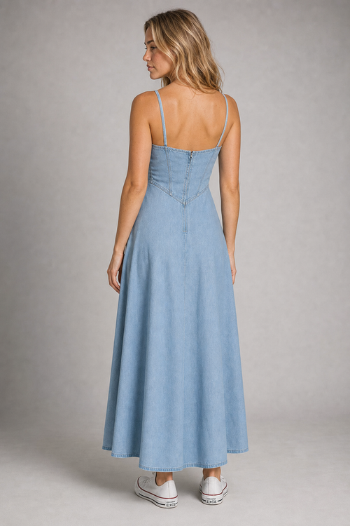 Brianna Corset Denim Midi Dress | Women's Day Dress