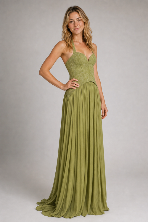 Vivian Corset Lace Maxi Dress | Women's Halter Wedding-Guest Gown