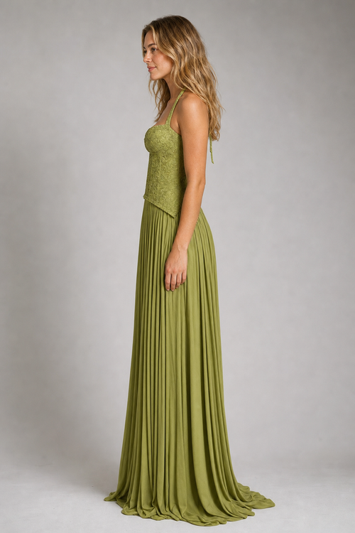 Vivian Corset Lace Maxi Dress | Women's Halter Wedding-Guest Gown