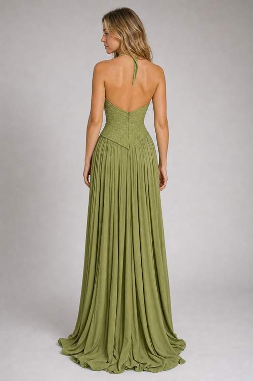 Vivian Corset Lace Maxi Dress | Women's Halter Wedding-Guest Gown