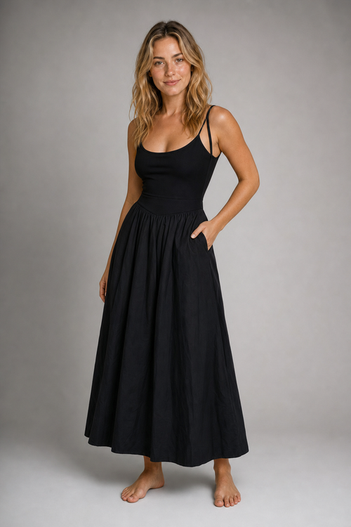 Jesse Drop-Waist Midi Dress | Women's Spaghetti-Strap Wedding-Guest Dress