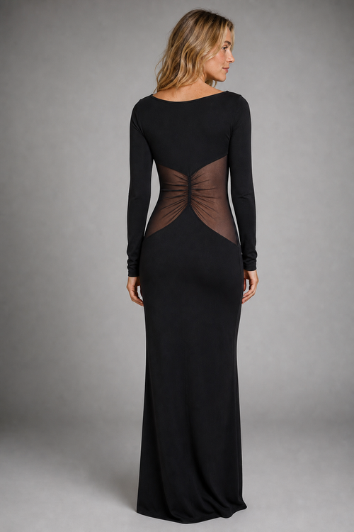 Lorelei Mesh Maxi Dress | Women's Boat-Neck Long-Sleeve Party Dress