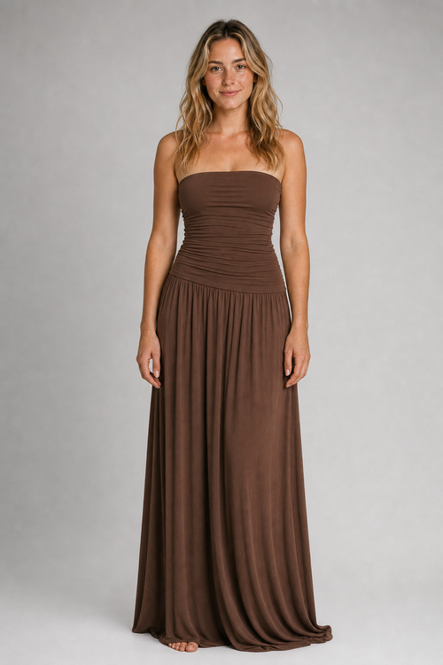 Leona Ruched Lace Maxi Dress | Women's Strapless Garden-Party Dress