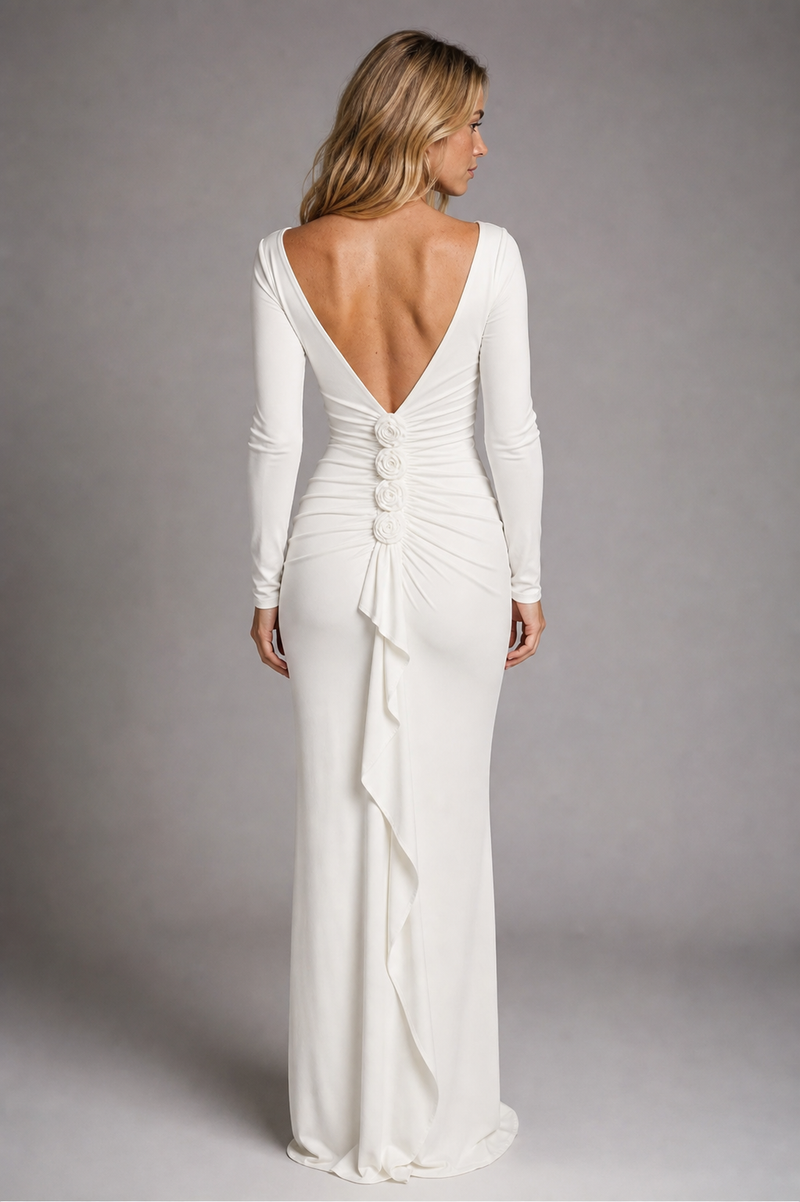 Paula Maxi Dress | Women's Deep-V Long-Sleeve Wedding-Guest Gown