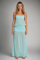 Novalie Backless Maxi Dress | Women's Spaghetti-Strap Cocktail Dress in Light Turquoise