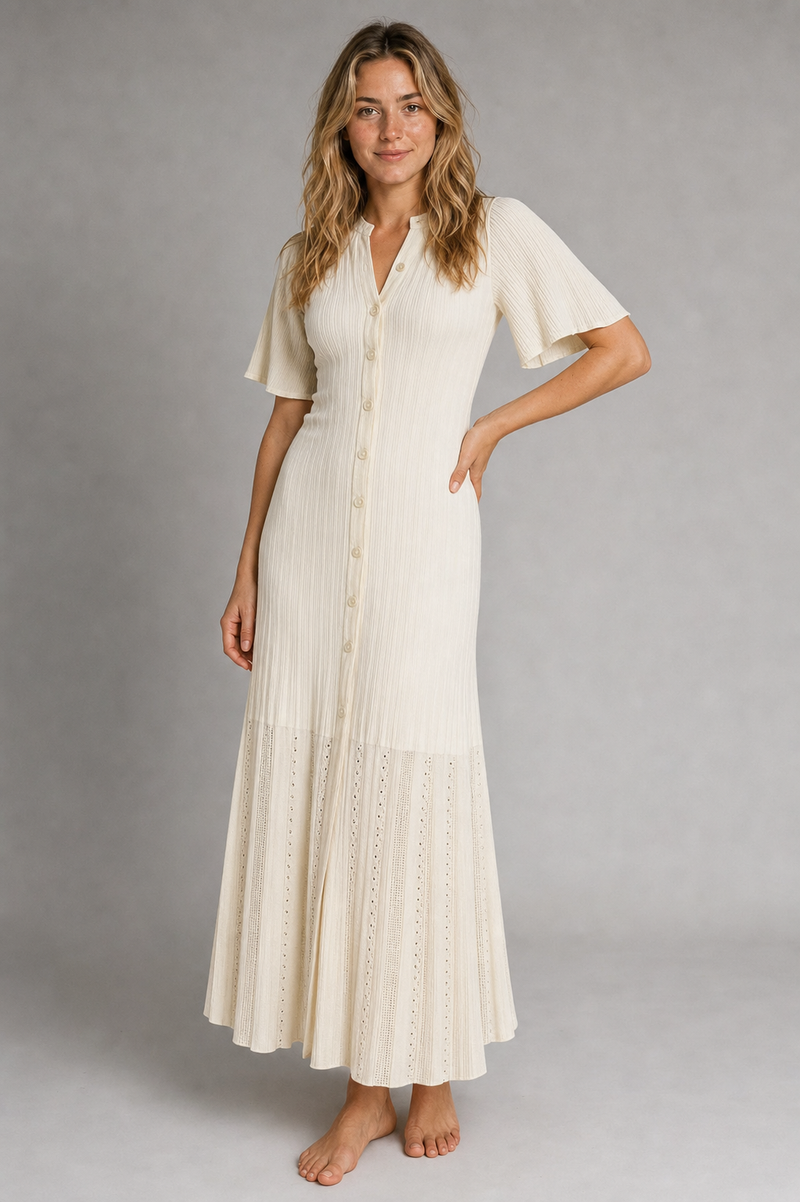 Nancy Ribbed Knit Maxi Dress | Women's High-Neck Resort Dress