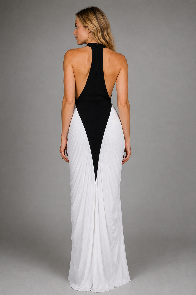 Sloane Ruched Maxi Dress | Women's High-Neck Wedding-Guest Gown