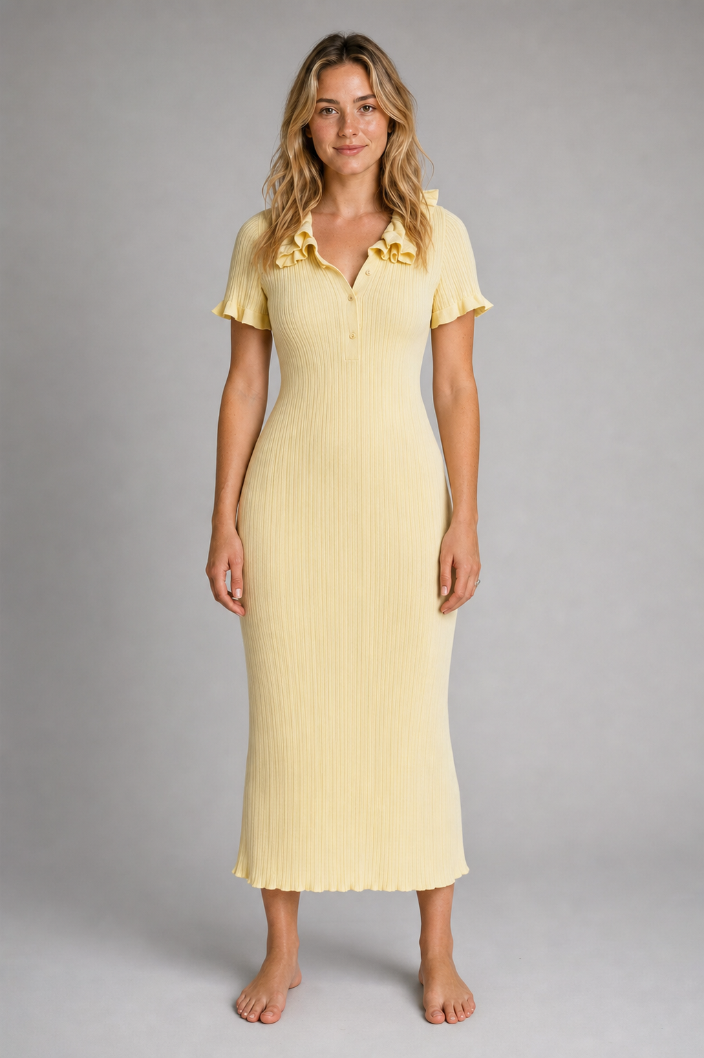 Susan Ruffled Knit Mini Dress | Women's Collared Short-Sleeve Evening Dress